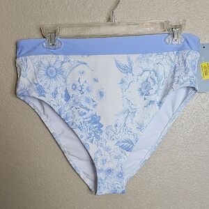 NWT Antonio Melani Large Blue white Floral High-Waisted Bikini Bottoms‎